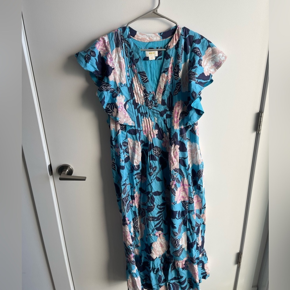 Anthropolagie Mauve Floral Blue Maxi Dress - Picture 2 of 8
